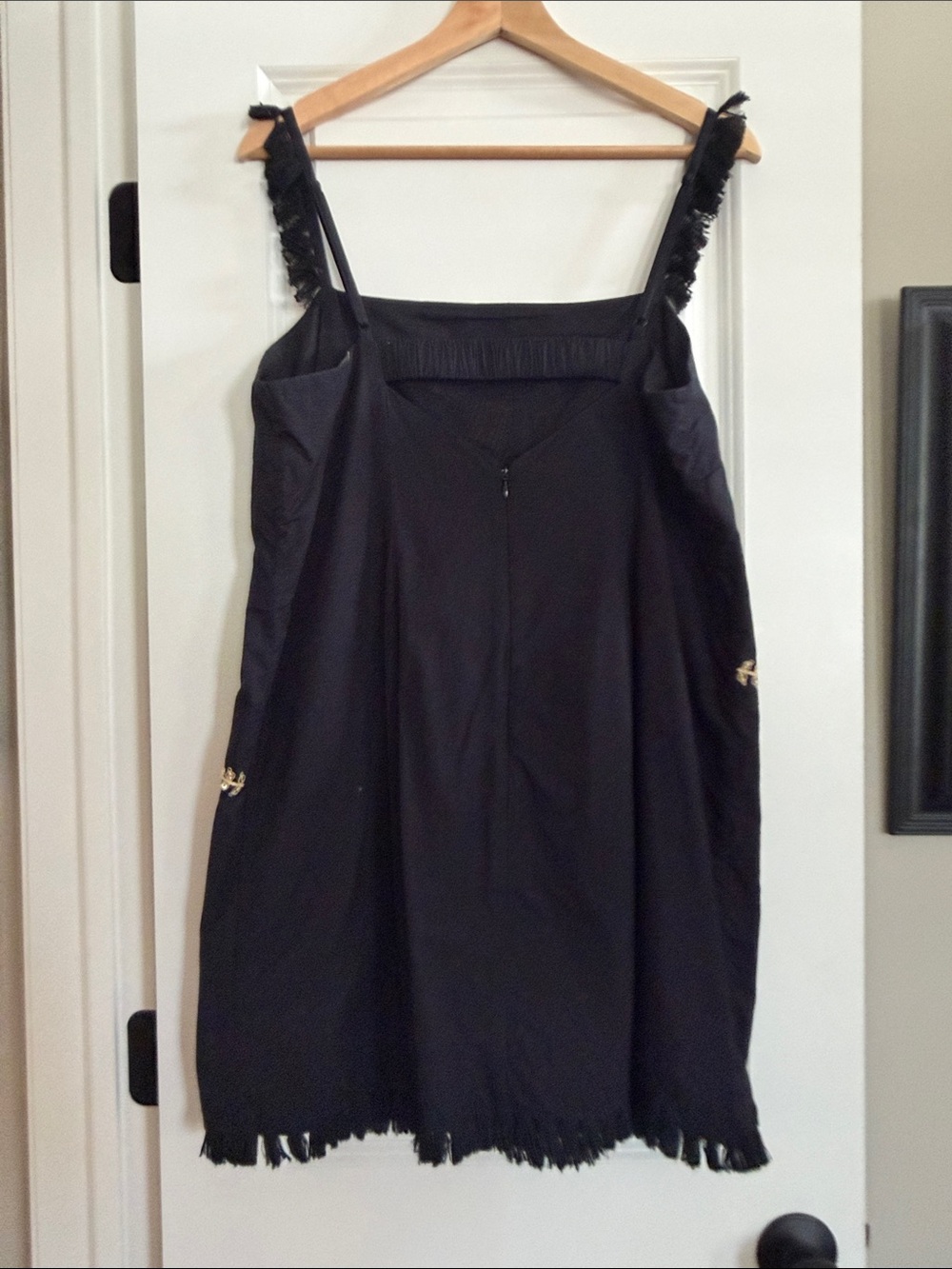 Anthropologie Black Embroidered Fringe-Trim Slip Dress - Picture 3 of 5